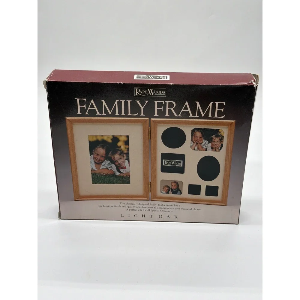Rare Woods Family Frame Light‎ Oak 8x10 Double Picture Frame Hinged Wood Collage